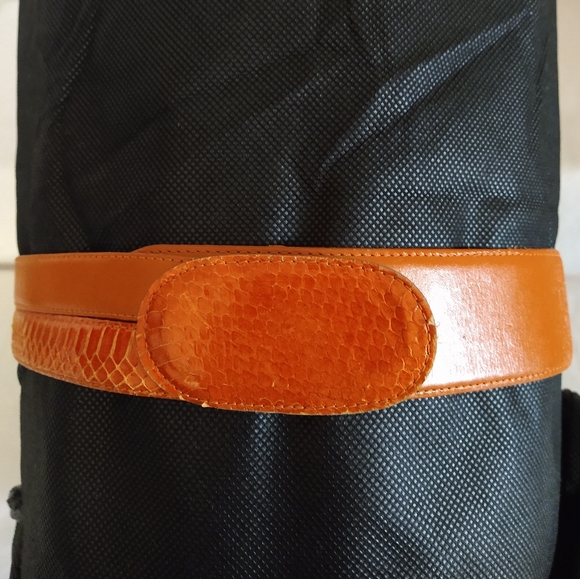 AUTHENTIC 11020 CHRISTIAN DIOR LEATHER & SNAKESKIN ORANGE BELT ML USA (NWOT) - Picture 3 of 10
